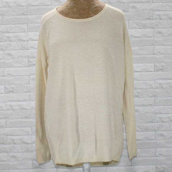 VINCE Sweater Cashmere Pointelle Mesh Back Oversized Winter White Cream Small - Picture 1 of 11